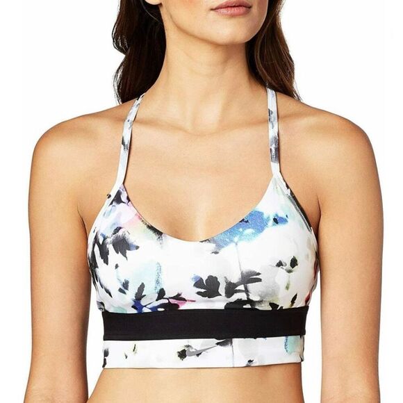Nike Women’s Medium Indy Floral Sports Bra White Black Padded - Picture 1 of 8
